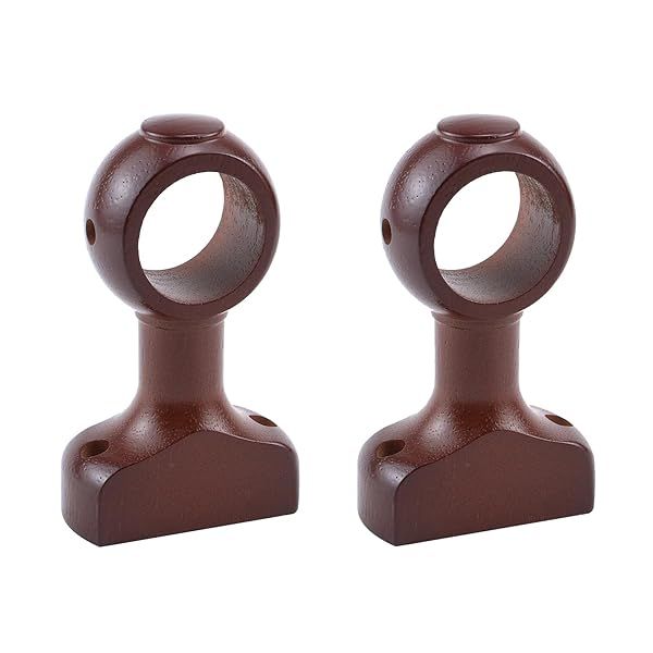 HEVSTIL 2 Pack Wood Curtain Rod Holder Brackets for 1-2/5 Inch Pole in Brown