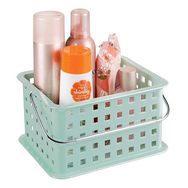 "iDesign Spa BPA-Free Stackable Basket with Handle - Mint, 9.25" x 7" x 5" for Organized Storage"