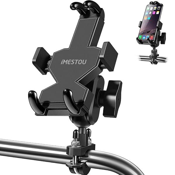 iMESTOU Aluminium Motorcycle Phone Mount 360 Rotating U-Bolt Handlebar Holder for 7.2 inch Large Phones Adjustable and Sturdy
