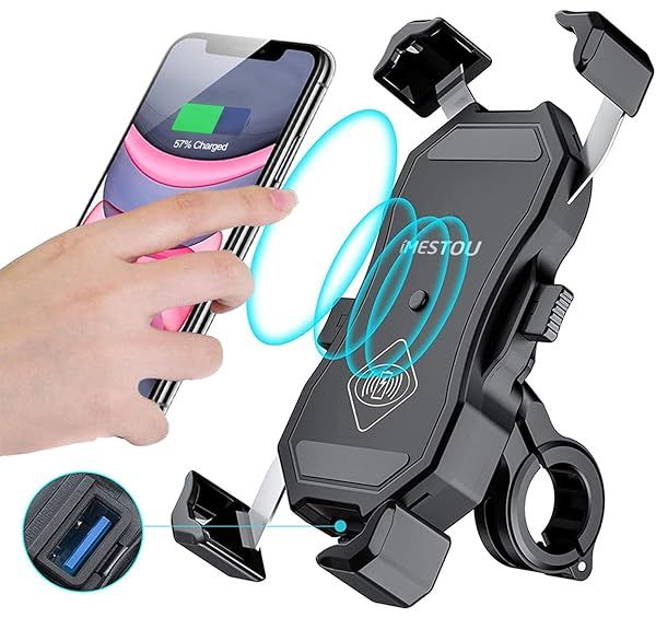 "iMESTOU 15W Wireless Motorcycle Charger & Phone Holder - Fast Charging for 3.5-6.8" Phones on 22-32mm Handlebars"