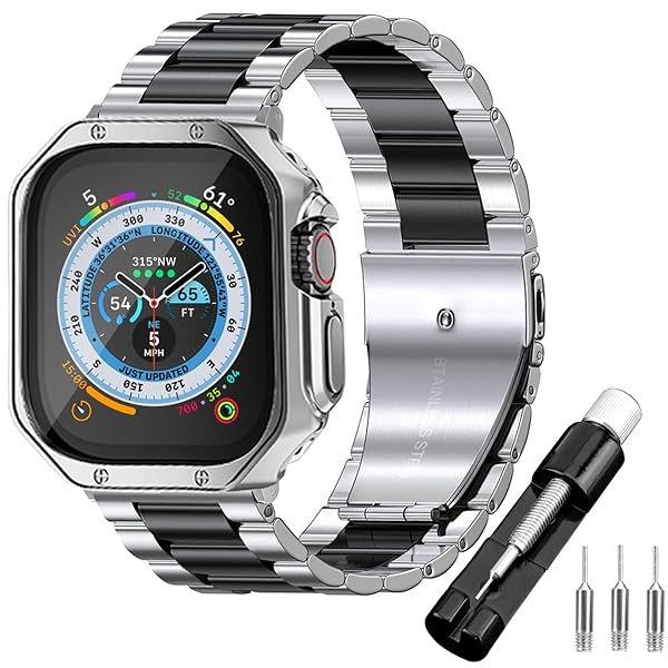 iTecFree for Apple Watch Ultra 3 Metal Band with Case 49mm,Stainless Steel Bands Metal Chain Bracelet Wrist Strap and TPU Soft Rugged Case for iWatch