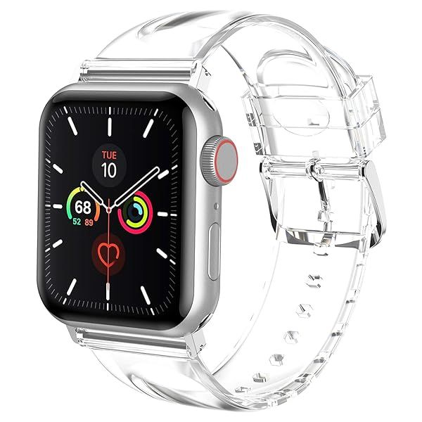 iiteeology Clear Soft Silicone Apple Watch Band 46mm 45mm 44mm 42mm for Women Series 1-10 with Silver Connector