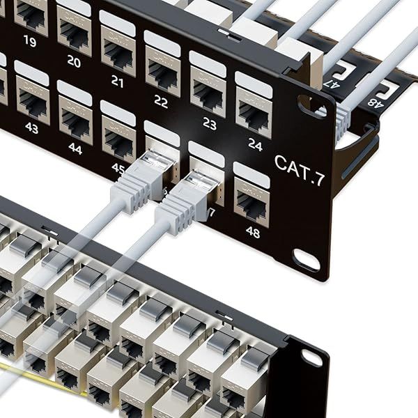 Iwillink 10Gbps Cat7 Patch Panel 48 Port RJ45 Through Coupler 2U STP Shielded 19 Inch Wallmount Rackmount Compatible with Cat5e Cat6 Cat6A Cat7