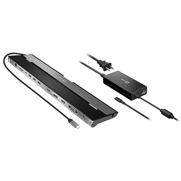 j5create USB Type C Docking Station 100W PD Charger Supports 3 Displays HDMI DisplayPort VGA for MacBook Pro Air XPS and More
