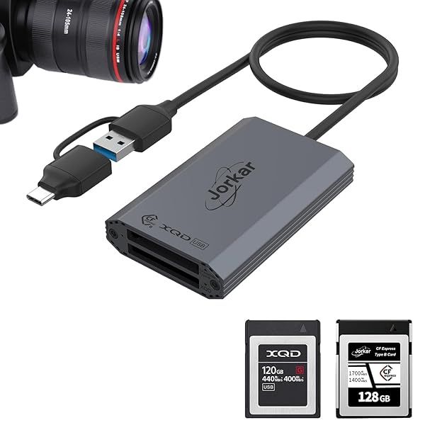 Jorkar CFexpress Type B and XQD Card Reader USB-C for Nikon Canon Panasonic 2in1 USB 3.2 10Gbps High Speed Memory Card Reader