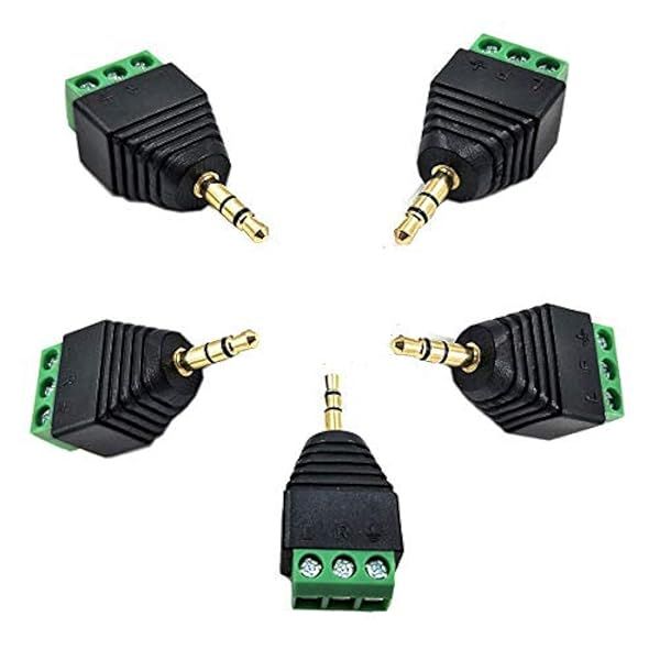 "5-Pack Kework 1/8" TRS Stereo AV Male to 3-Screw Terminal Female Adapter - AUX Balun Connector Converter"