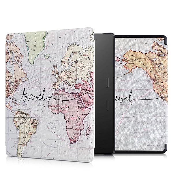 kwmobile Kindle Oasis 10th Gen Case - Stylish eReader Cover in Travel Black/Multicolor