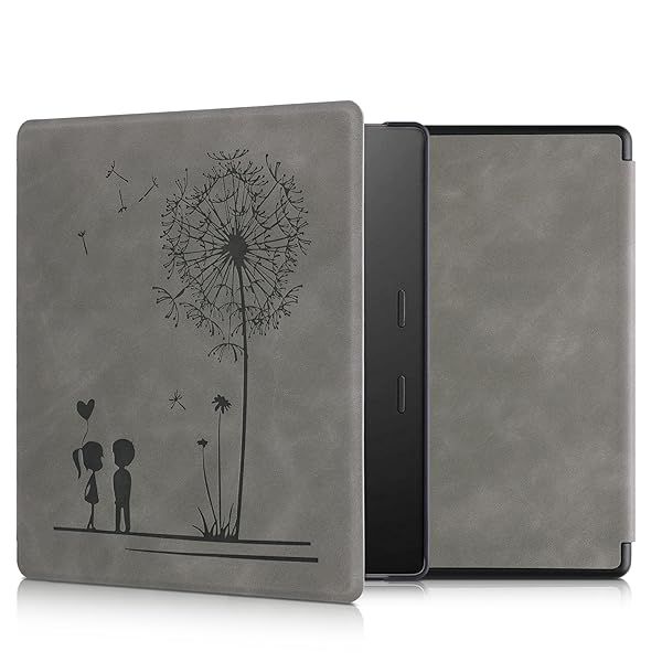 KWMobile Dandelion Love Grey Cover for Kindle Oasis 10th Gen - Stylish eReader Case