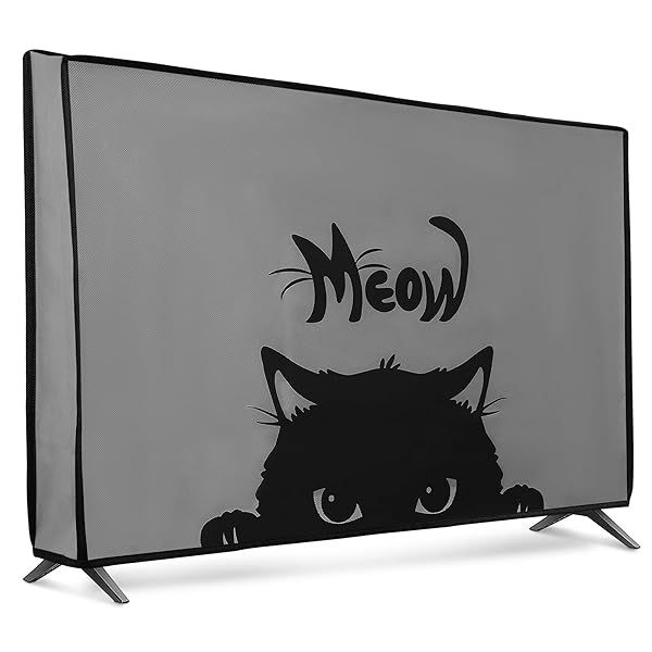 "KWMobile Dust Cover for 32" TV - Stylish Meow Cat Grey/Black Flat Screen Protector"