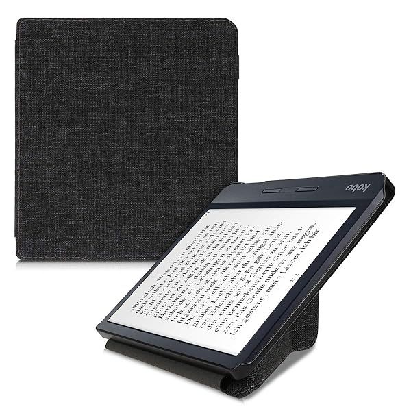 KWMobile Origami Case for Kobo Libra H2O - Slim Dark Grey Fabric Cover