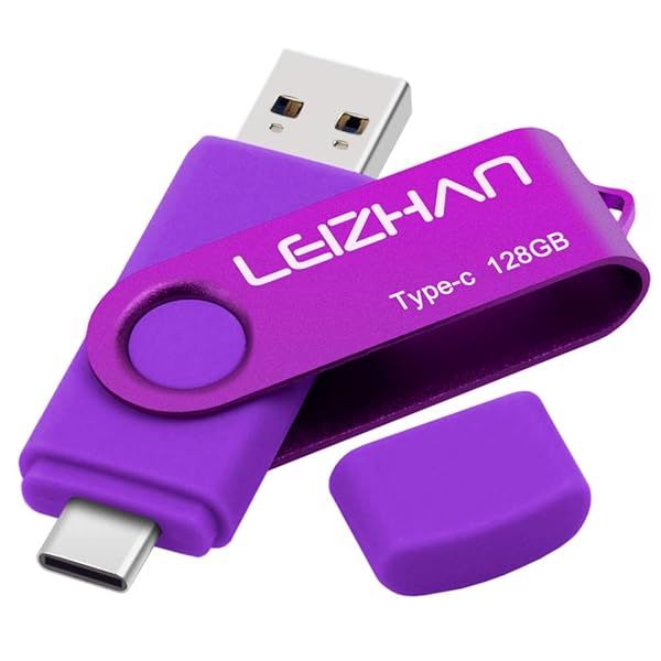 Leizhan 128GB USB Flash Drive USB 3.0 Type C for Samsung Galaxy S10 S9 Note 9 S8 Google Pixel XL Purple Picture Stick