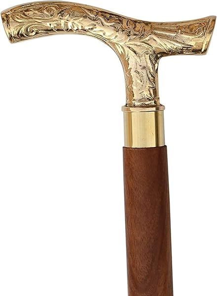 Men Derby Canes Wooden Walking Stick 37 Inch Brown Ebony Brass T Shape Handle Unisex Cane