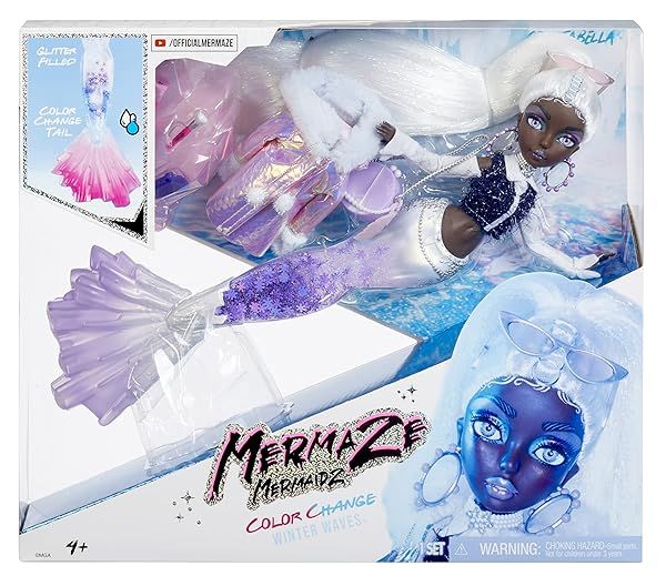 Mermaze Mermaidz Winter Waves Crystabella Mermaid Fashion Doll with Color Change Fin Glitter Filled Tail and Accessories