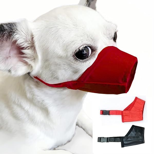 MoiiLavin XS Dog Muzzle 2 Pack Soft Air Mesh for Small Dogs Adjustable Quick Fit Prevents Biting Barking Chewing Red and Black