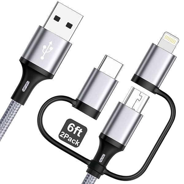Multi Charging Cable 6ft 2Pack 3 in 1 USB Charger Nylon Braided Fast Charging Cords for iPhone iPads Samsung Galaxy and More