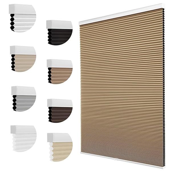 MYshade Cellular Shades Blackout Blinds Cordless Honeycomb Window Shades Light Brown 34 W x 72 H Ideal for Indoor Windows