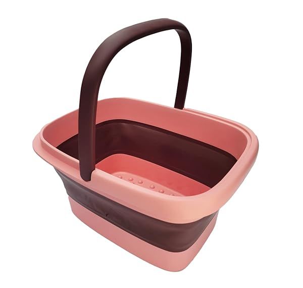 Next Milestone Collapsible Foot Soak Tub with Handle for Pedicure Spa and Foot Bath 4 Gallon Rectangular Pink Bucket