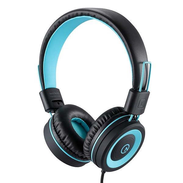 Noot Products Kids Headphones K11 Foldable Stereo Tangle-Free Wired On-Ear Headset for iPad Kindle Fire School Travel Black