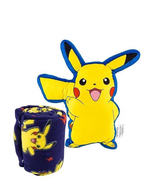 Northwest Pokemon Pikachu Travel Set: 2-Piece Kids Blanket & Plush - Perfect for Adventures!