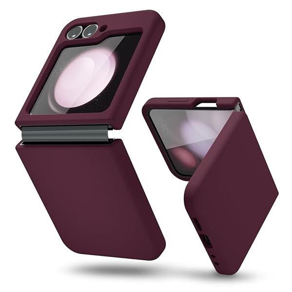 Oakxco Liquid Silicone Phone Case for Samsung Galaxy Z Flip 6 Thin Slim Soft Rubber Gel Cover in Burgundy Plum Wine for Women and Girls