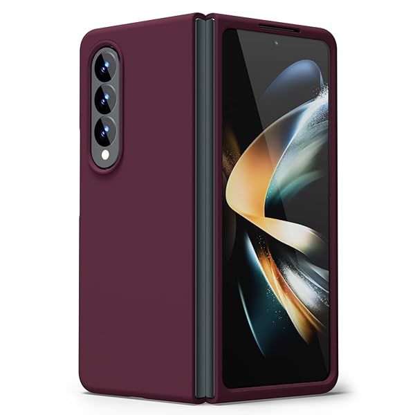Oakxco Samsung Galaxy Z Fold 4 Case Liquid Silicone Cute Thin Slim Soft Rubber TPU Gel Cover for Women Burgundy Plum Wine