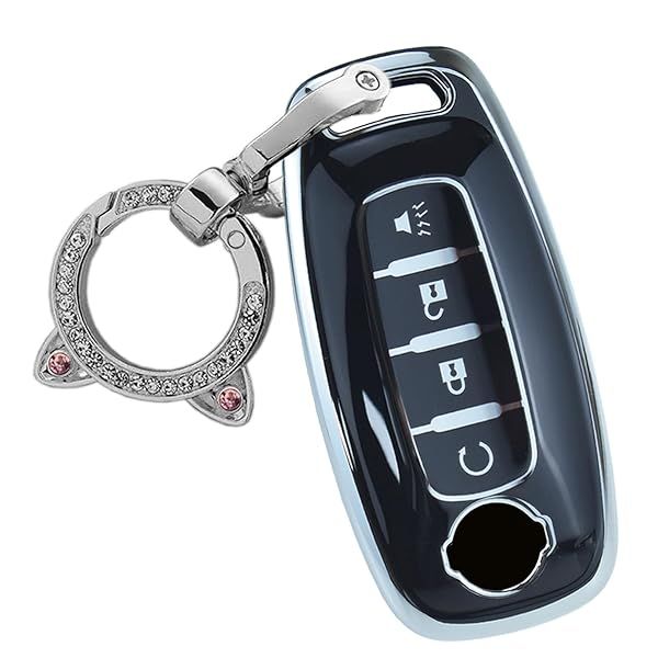 ontto 4-Button Key Fob Bag with Keychain Compatible with Nissan 2023 X-Trial Kicks Rouge Pathfinder Car Key Pod Case Intelligent Smart Remote Key