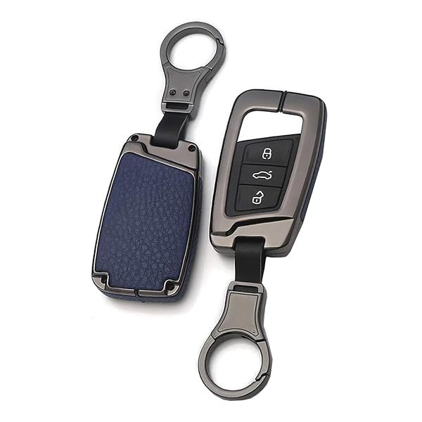 ontto Full Protection Key Fob Cover for VW Smart Remote Key Shell Volkswagen Key Holder Blue with Keychain