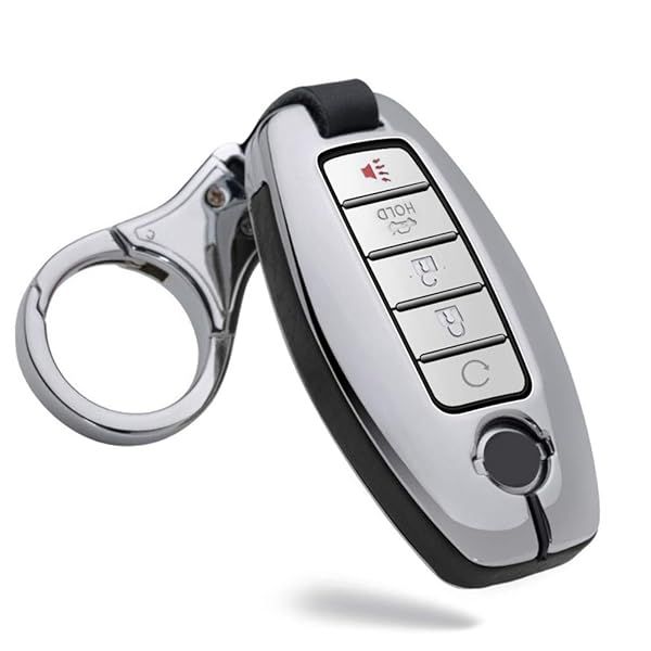 Ontto Key Fob Case for Nissan Rogue Armada Murano Infiniti JX35 Q50 Q60 QX56 Leather Remote Cover with Metal Protection Black
