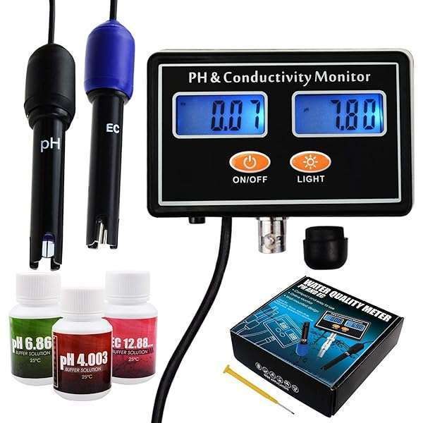 pH/EC Conductivity Meter with ATC - Accurate Water Quality Tester for Aquariums & Hydroponics