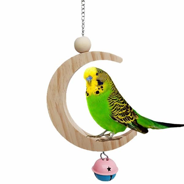 Large Parakeet Wood Swing Moon Shaped Hanging Ring Bird Branch Chew Toy for Parrots