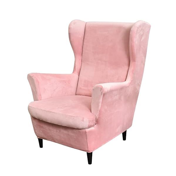 PENDEJATO Wing Chair Slipcovers 2 Piece Soft Velvet Stretch Covers for Living Room Bedroom Pink