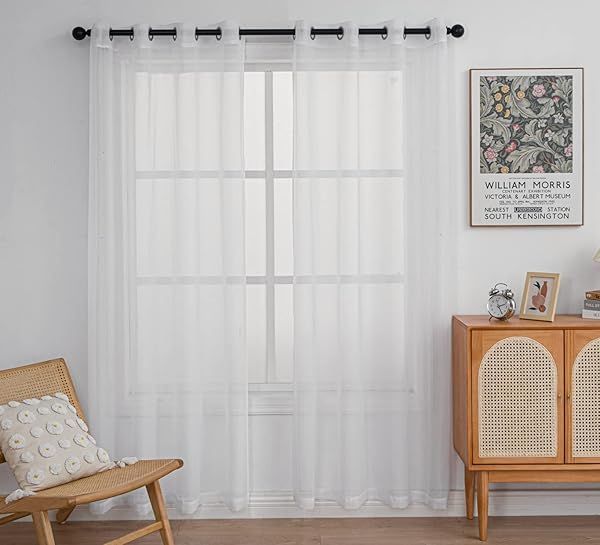 PI Ivory Sheer Curtains 84 Inch Grommet Top Light Filtering Draperies for Living Room Bedroom 2 Panels