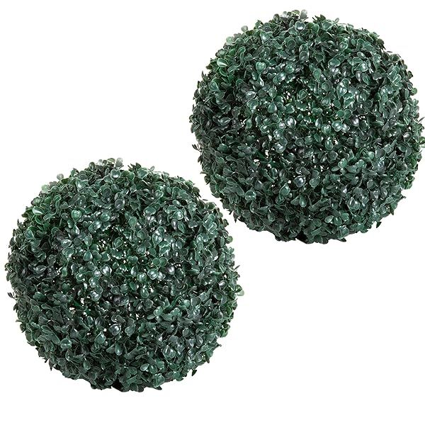 Pure Garden Set of 2 Solar LED Faux Topiary Balls for Outdoor Decor and Garden Lighting