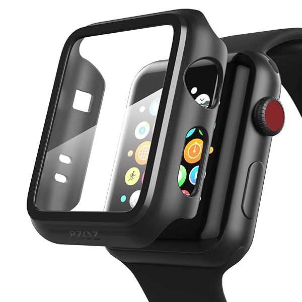 pzoz Apple Watch Series 2/3 Case with Screen Protector - Slim Bumper & Full Coverage Defense (42mm, Black)