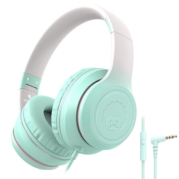 Rockpapa L22 Wired Headphones for Kids & Adults - Foldable Stereo with Microphone, Perfect for School & Travel (Teal)