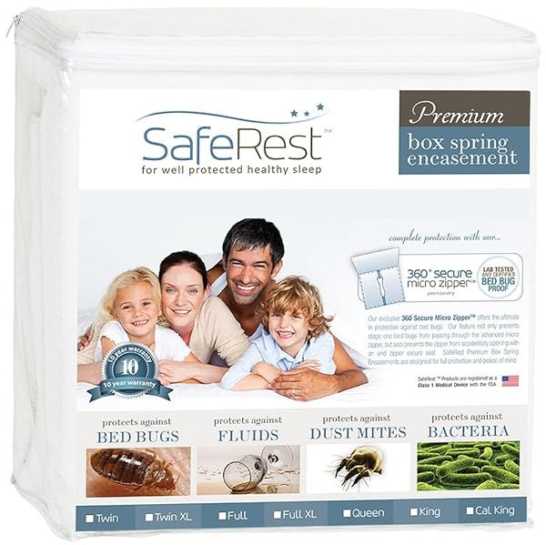 "SafeRest Premium 9" Box Spring Encasement - Waterproof, Breathable & Noiseless for Queen Size"