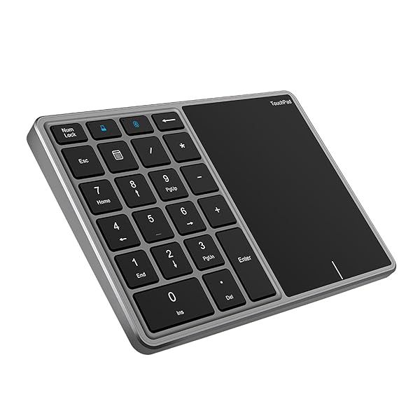 Sanpyl Numeric Keypad 22 Keys 2 in 1 Bluetooth 4.2 Touchpad Type C Charging Financial Accounting Keyboard for Laptop PC Desktop Iron Gray