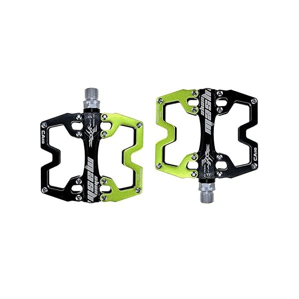 "Shanmashi CA110 Black Green MTB Pedals - Ultra-Light Aluminum 9/16" Flat Bicycle Pedals for Adults"