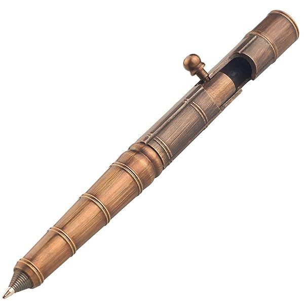 SMOOTHERPRO Brass Bolt Action Pen: Ideal for Tremors & Arthritis - EDC Pocket Tool in Bronze with Bamboo Node & Stainless Steel Clip