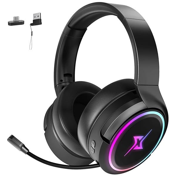 targeal 2.4G Wireless Gaming Headset for PC, PS4, PS5, Mac,Mobile- Rotatable and Foldable Bluetooth V5.3 Headphone-20h Battery and RGB Light-Memory