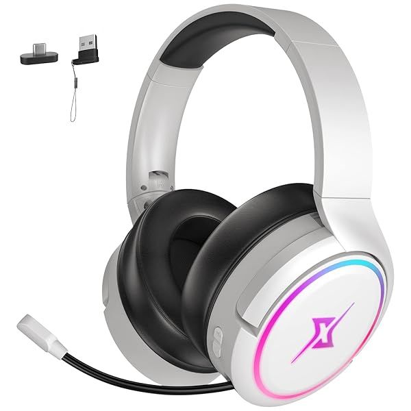 targeal 2.4G Wireless Gaming Headset for PC, PS4, PS5, Switch, Mac,Mobile- Rotatable and Foldable Bluetooth V5.3 Headphone-20h Battery and RGB