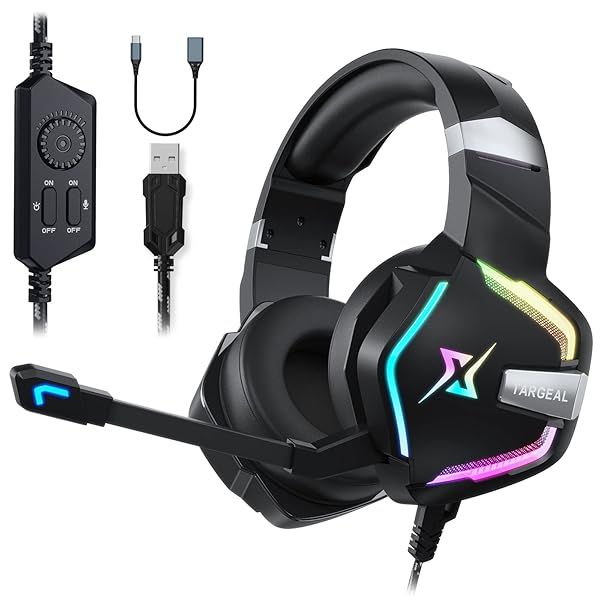Experience Immersive Sound: Targeal 7.1 Surround Sound Gaming Headset for PS5, PS4, PC & More - RGB LED & Noise-Canceling Mic