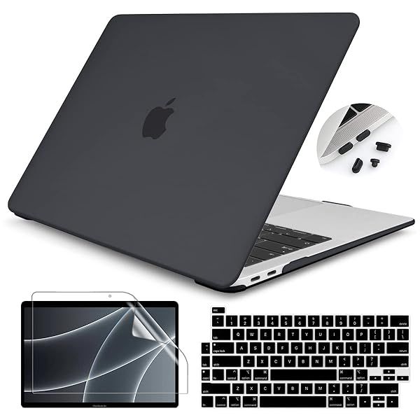 Teryeefi MacBook Pro 13 Inch Case A2338 M1 M2 A2251 A2159 A1989 A1706 Frosted Hard Shell with Keyboard Cover and Screen Protector Black