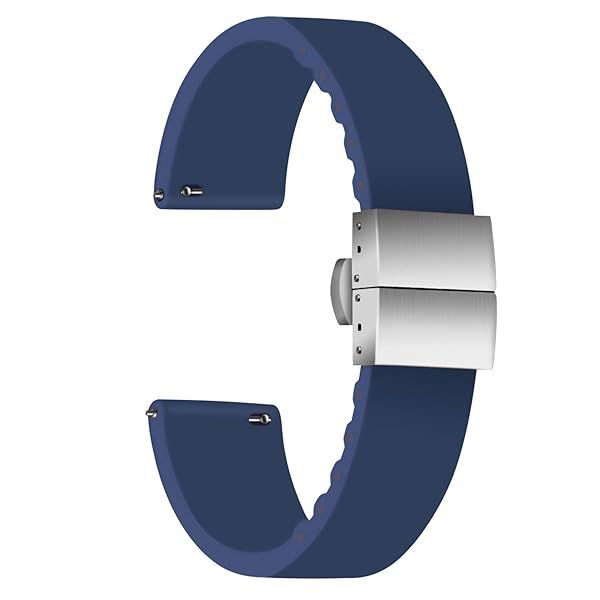 ULLCHRO Silicone Watch Strap Replacement Rubber Watch Band Waterproof - 14mm, 16mm, 18mm, 20mm, 22mm, 24mm Watch Bracelet with Stainless Steel Deployment Buckle (22mm, Navy Blue)