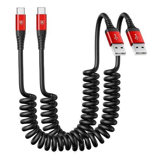 Fast Charging USB to USB C Cable 3ft 2Pack Coiled Charger for Car Android Auto Compatible with iPhone 16 15 Plus Pro Max Samsung Galaxy Red