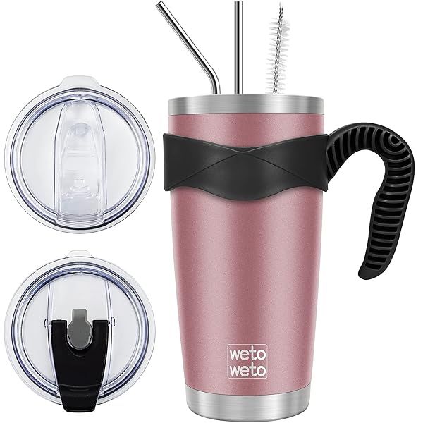 WETOWETO 20oz Insulated Stainless Steel Tumbler with Handle and Lids Perfect for Travel Coffee Mug Rose Gold