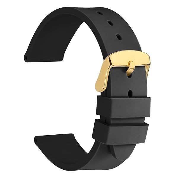 WOCCI 18mm Premium Silicone Rubber Watch Bands with Gold Buckle in Black for Quick Replacement
