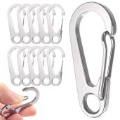 "10PCS 1.77" Stainless Steel Clip Spring-Snap Hooks - EDC Mini Carabiner for Outdoor Key Chains, Camping, Fishing & Hiking"