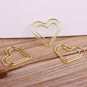 12Pcs Heart Shape Paper Clips - Golden Metal Document Clips for School & Office Organization