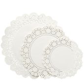 150 Pack Round White Paper Doilies Assorted Sizes for Cakes Desserts and Crafts Ideal for Parties Weddings and Table Settings
